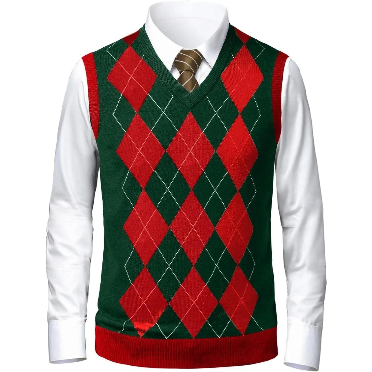 PASLTER Men's Argyle V-Neck Sleeveless Knit Vest - Slim Fit, Cropped, Breathable Winter Casual Mensfashion Suit Crochet Top