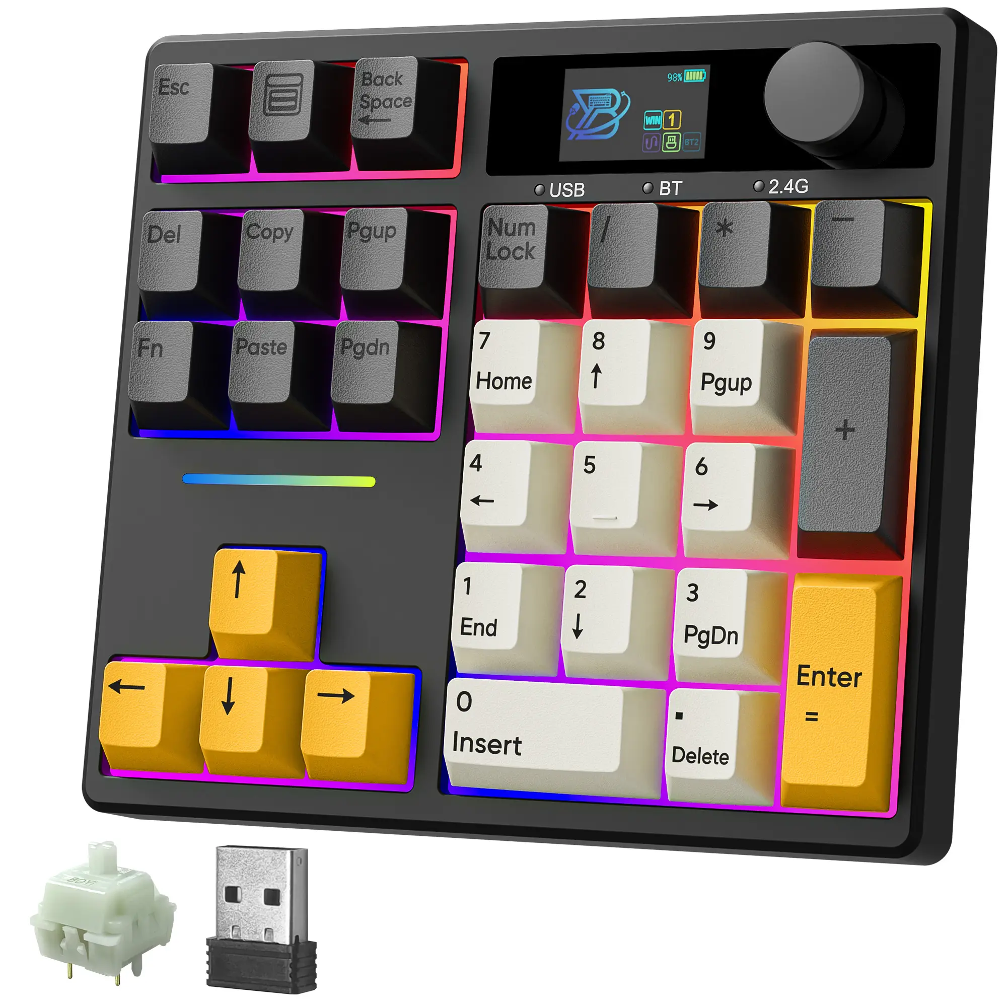BOYI TD31Pro Mechanical Numpad,Mini Keyboard with Screen&Knob,Bluetooth5.0/2.4G/Type-C Wireless Numeric Keypad,Gasket HotSwap RGB Number Pad,PBT Keycaps Rechargeable Number keypad for PC