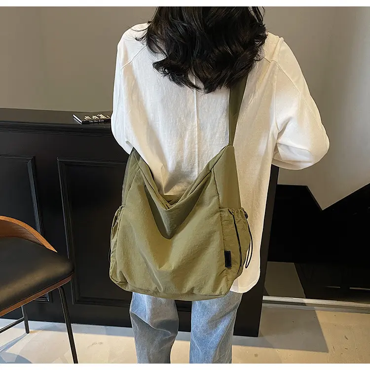 Soft Wrinkle Nylon Hobo Crossbody Shoulder Bag, Adjustable Wide Strap Casual Sling Tote Handbag, Multi Pocket Large Capacity Daily Messenger Bag for Commuting Shopping Outdoor Walking