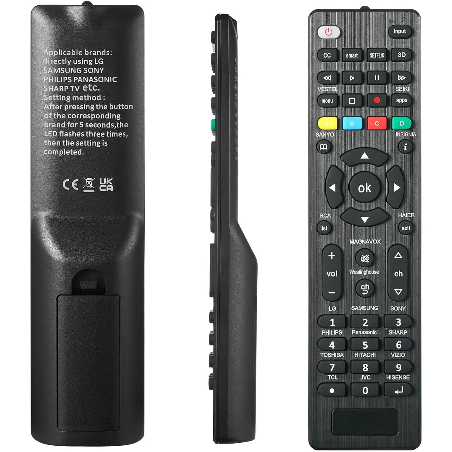 Universal TV Remote Control with Buttons - Compatible with LG, Samsung, Sony, Philips, Panasonic, Sharp, Toshiba, Hitachi, VIZIO, TCL, JVC, Hisense & Other LED Smart TVs (1 Pack), Button, Accessories, Old Batteries