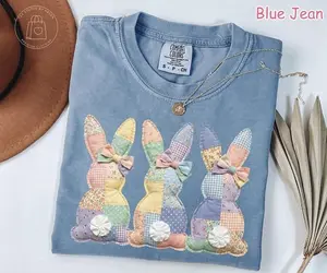 [Sale Up To 50%] Comfort Colors® Faux Patchwork Bunny Shirt, Vintage Cottagecore Easter Shirt, Spring Floral Graphic Tee, Gift for Women, Graphic Streetwear T-shirt