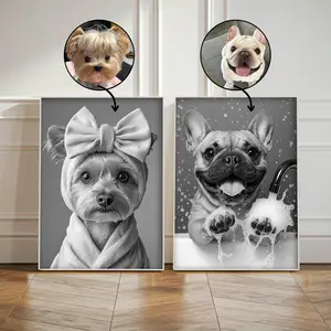Custom Pet Portrait,Funny Bathroom Art,Dog in bathrobe towel,Funny Dog Portrait,Wall Art,Personalized pet gift,Dog In Robe,Pet in Bathtub