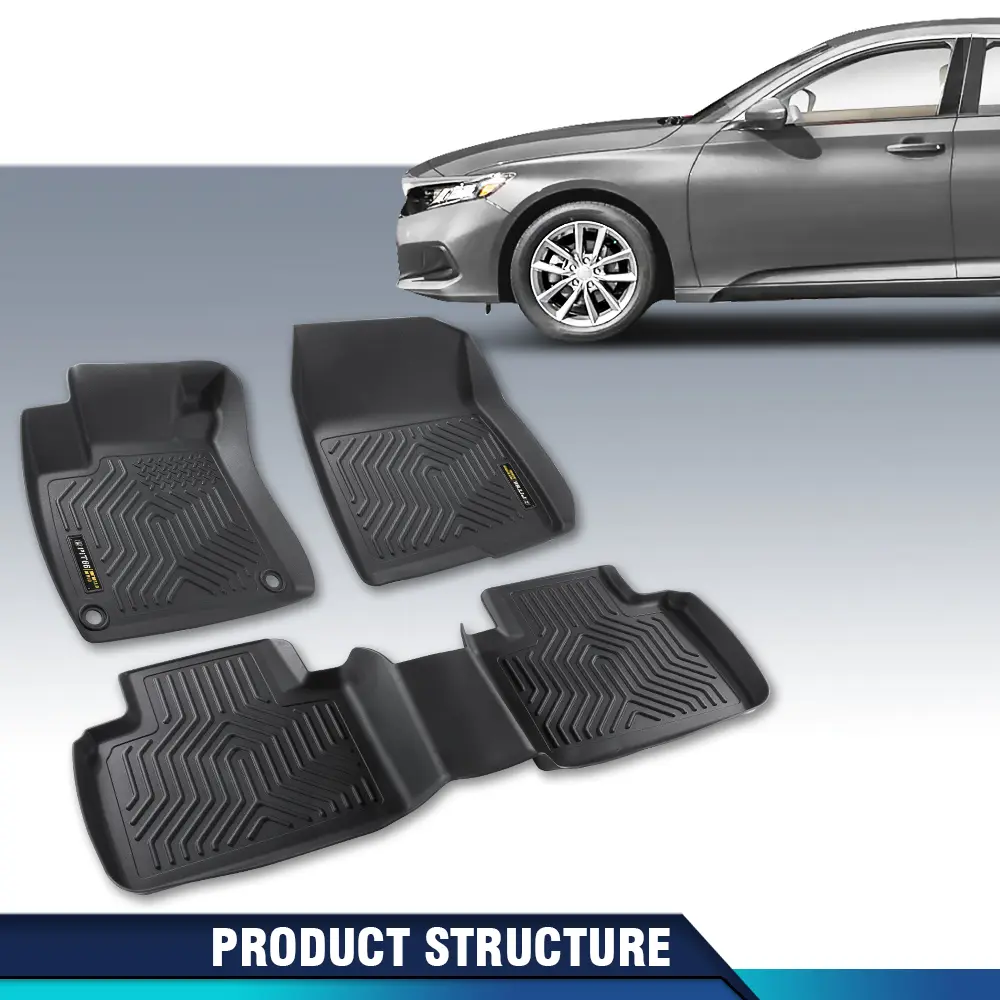 CROSSDESIGN Automotive Floor Mats - 3-Pieces Waterproof TPE Protection, Custom-Fit for 2018-2022 Honda Accord Sedan Models, Car Interior Accessories