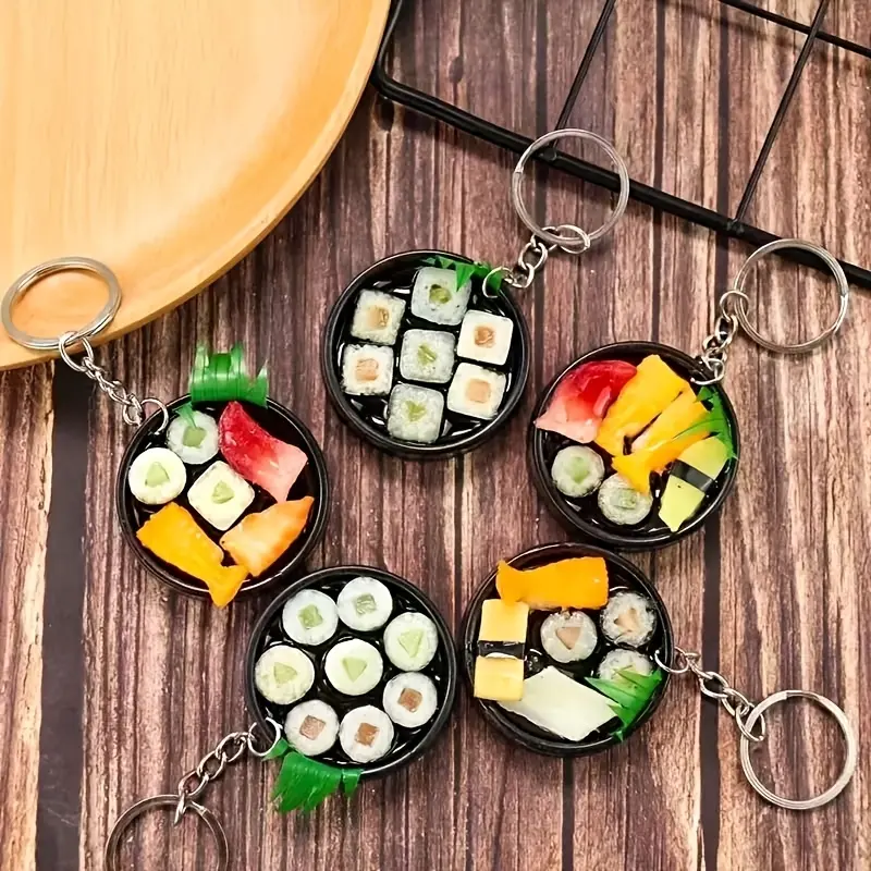 Novel Sushi & Seafood Keychain Charms, Resin Food Pendant Accessories, Perfect for Bag & Keychain Decoration, Set of 2/20 Pieces