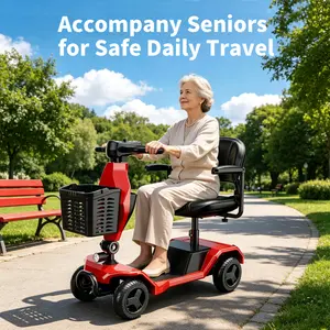 4 Wheel Foldable Mobility Scooters for Adults, Folding Travel Mobility Scooter with Seat, Electric Wheelchair, Powered Lightweight Motorized Scooter - Red