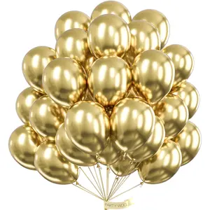 PartyWoo Round Rubber Metallic Balloons, 50pcs 12in Chrome Latex Helium Balloons - Floatable, Garland-Compatible with Pump Included for Birthday Wedding Decorations (Gold-G129)