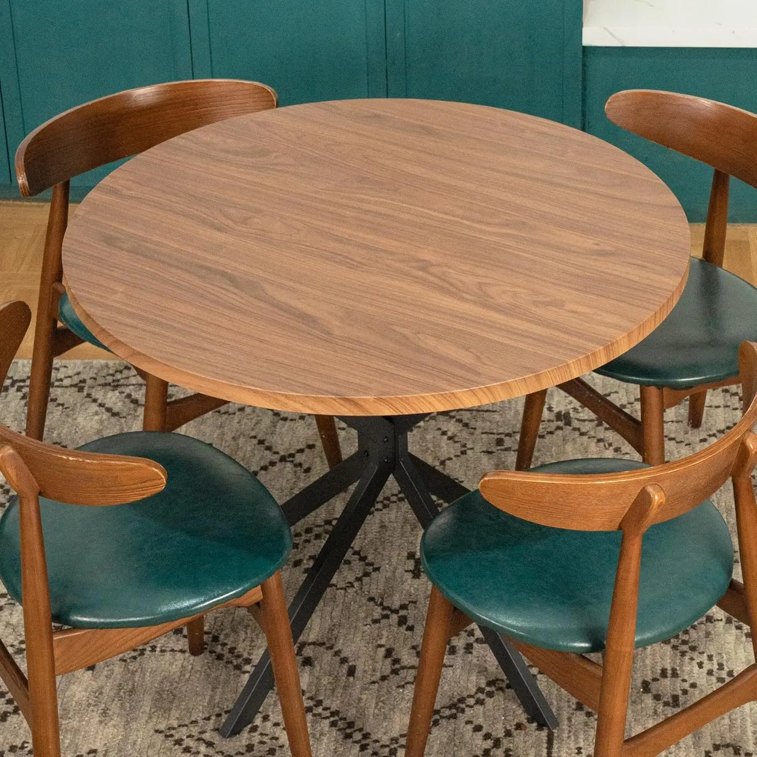 DKLGG Round Dining Table, 39" Mid-Century Modern Round Kitchen Table for 4-5 People, w/1.18" Thickness Tabletop & Black Metal Base Legs Leisure Table for Kitchen Dining Restaurant