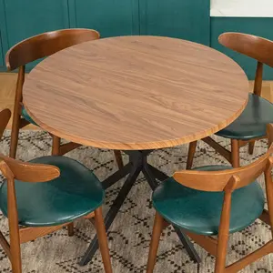 DKLGG Round Dining Table, 39" Mid-Century Modern Round Kitchen Table for 4-5 People, w/1.18" Thickness Tabletop & Black Metal Base Legs Leisure Table for Kitchen Dining Restaurant