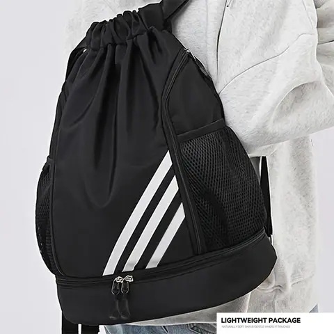 Double Shoulder Bag with Zipper Large Capacity Dry Wet Separation Drawstring Backpack Sports Bags for Outdoor Basketball Football Yoga Fitness