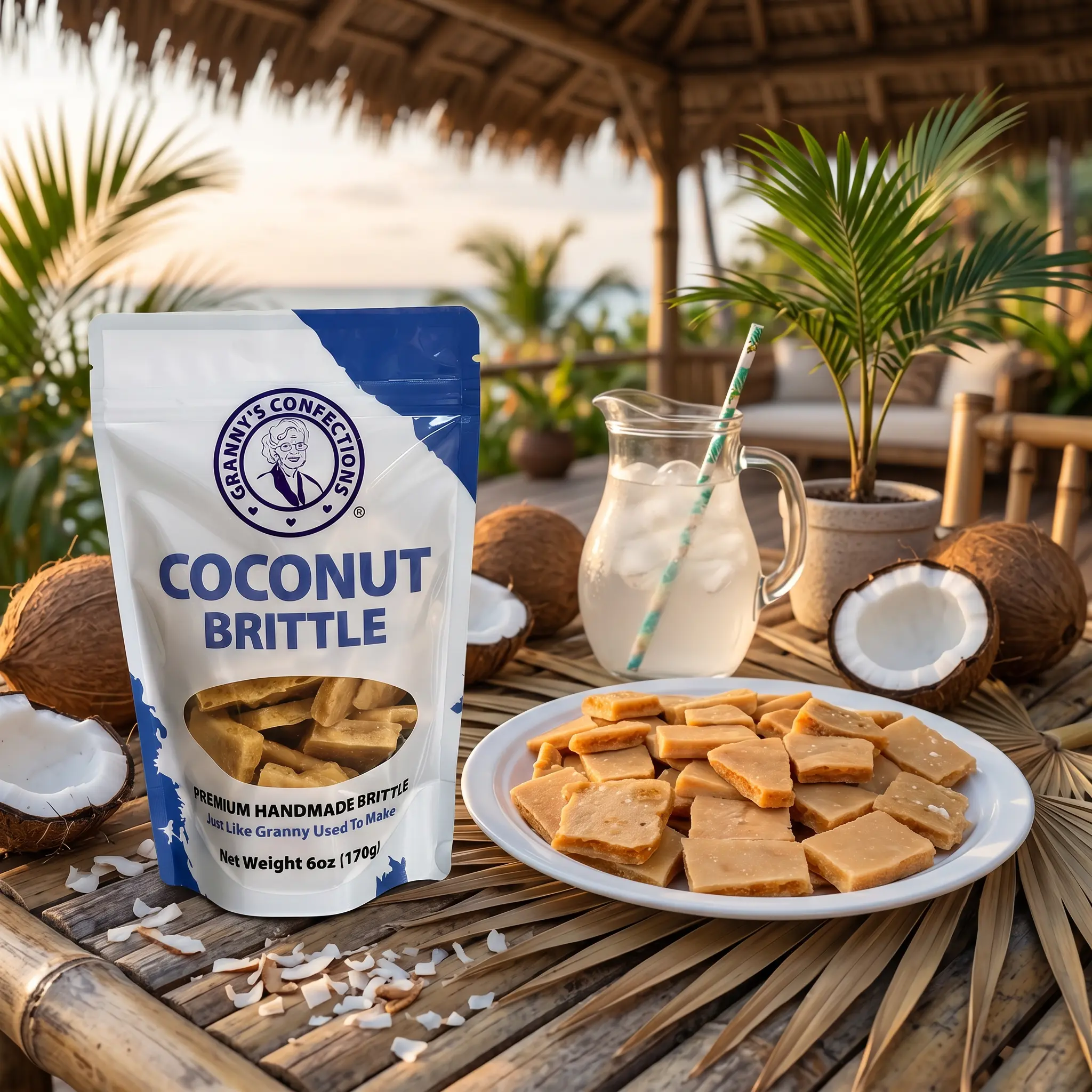 Granny's Confections Handmade Vanilla Coconut Brittle - 6oz Ambient Bag, Gluten-Free, Made in USA Michigan, No Artificial Flavors/Colors, Organic Coconut, Traditional Family Recipe, Baking Soda, Pure Vanilla Extract, Party Snacks, Holidays, Artificial Col