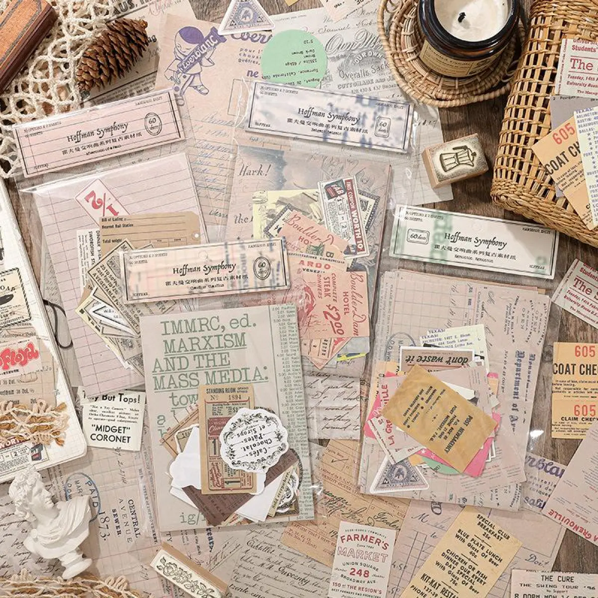 240-Sheet Light Retro European-Style Non-Customized Art Decorative Paper, Scrapbook Materials Assortment Kit for DIY Notebook Collage Backing, Notebook Design Paper Supplies