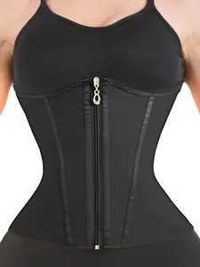 Women's Solid Color Zipper Front Waist Trainer, Tight Fit High Stretch Firm  Shaper, Waist Cincher for Women, Shapewear Belt for Daily Wear, High Compression Shapewear, Lady Shaper Clothing, Girdle, Postpartum Cincher, Shaping Tops, Tummy Control