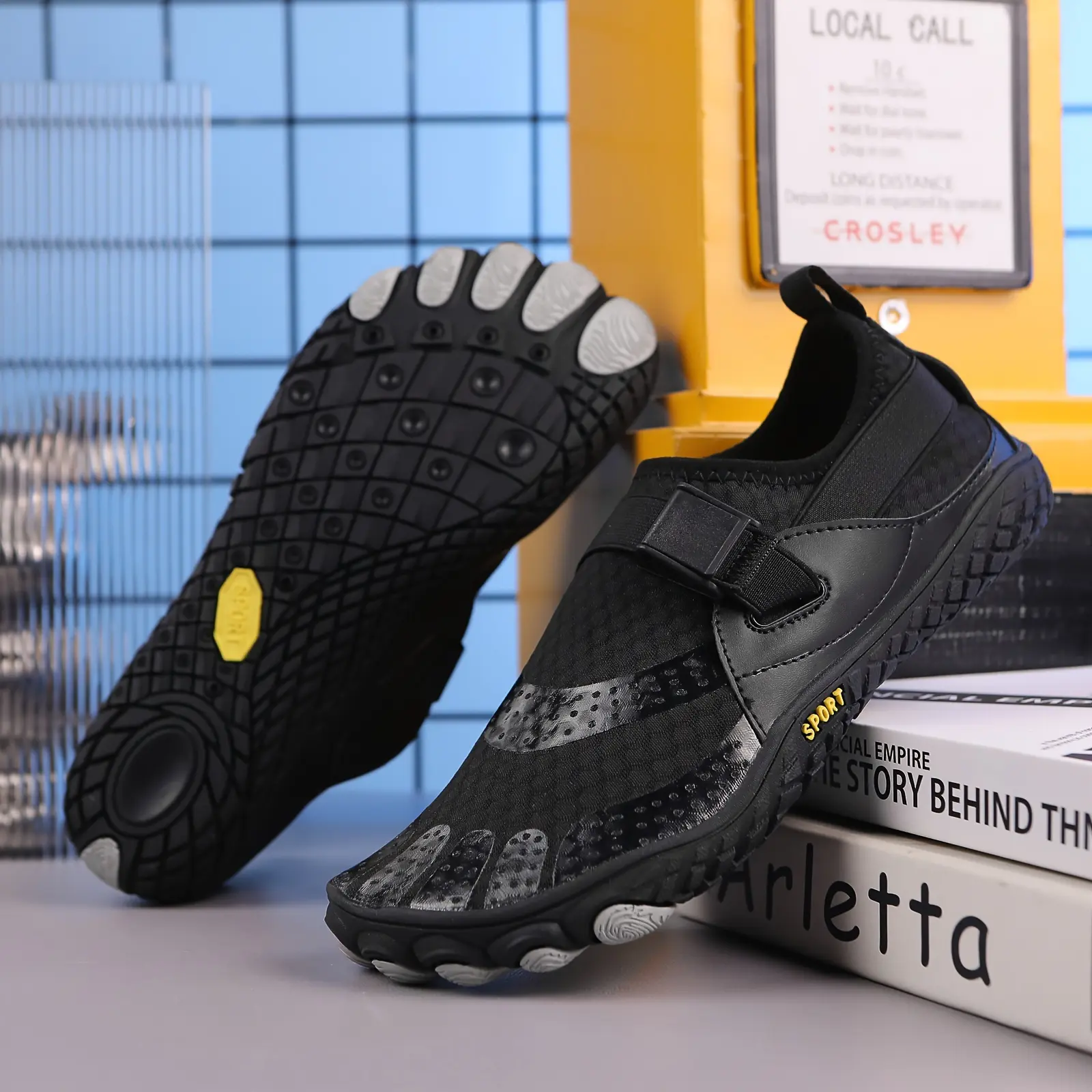 Men's Hiking & Water Shoes |   Anti-Slip, Quick-Drying Barefoot Walking Shoes with Rock Protection   for Beach, Swimming, Diving |   Geometric Checkered Design, Breathable Mesh Upper, EVA Insole
