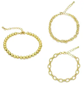 Aprilery 3-Piece Chain Bracelet Set – Stylish Beaded & Textured Link Jewelry for Women, Elegant Adjustable Layering Bracelets