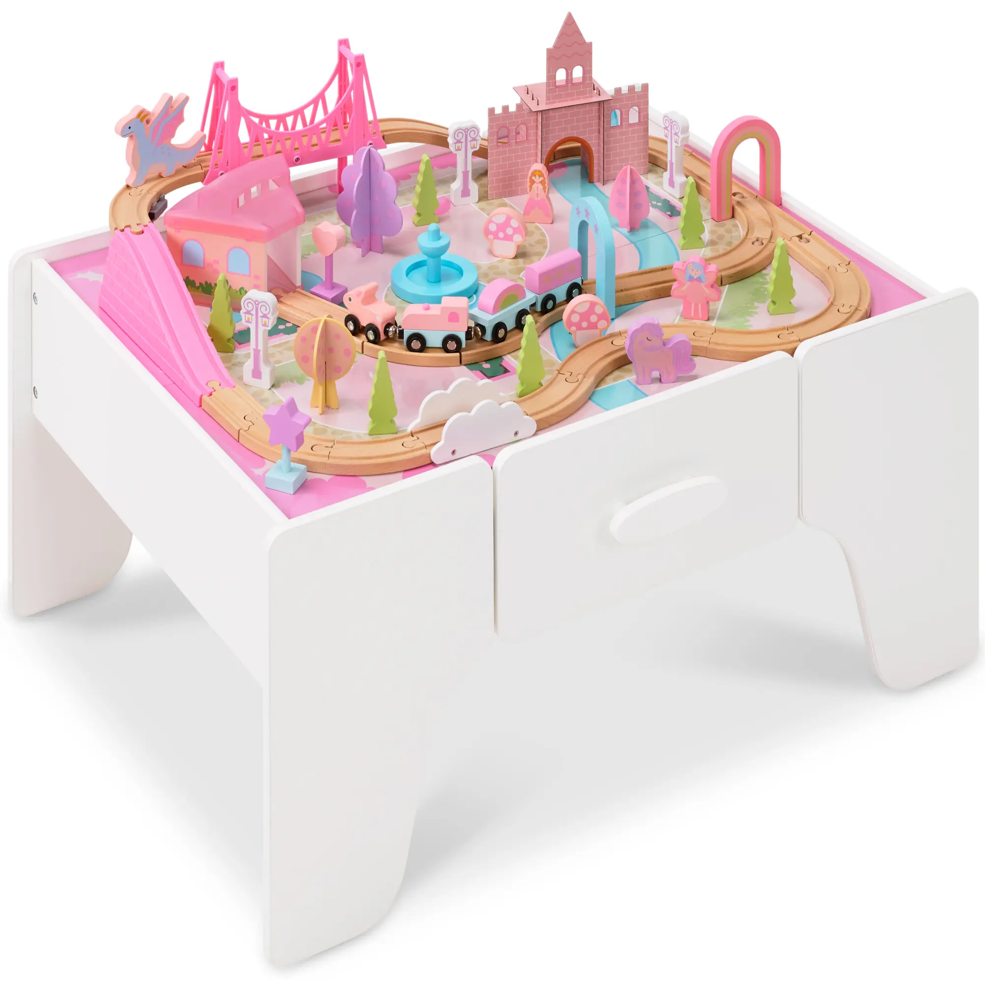 Best Choice Products Princess Train Table for Toddlers, Activity Table with Storage Drawer, Multiple Piece Train Set