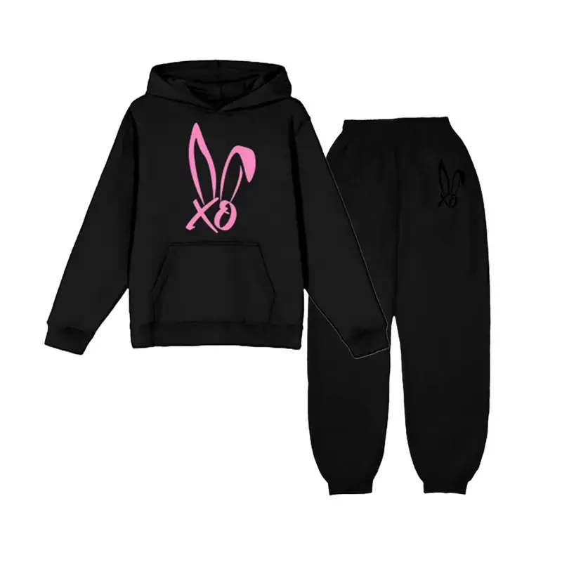 Men's Women Bunnie Xo Black Logo 2-Piece Hoodie & Sweatsuit Set