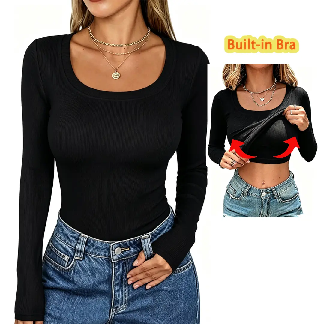 EncoLax Womens U Neck Long Sleeve Shirts Double Lined Fall Tops | Buttery-soft,high stretch