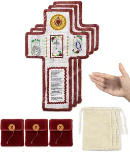 3Pcs Prayer Quilt with Cross Inside,Mini Handcrafted Pocket devotional,Portable Pocket Shrine Catholic, Christian Gifts for Catholic Women(Small,Spanish)