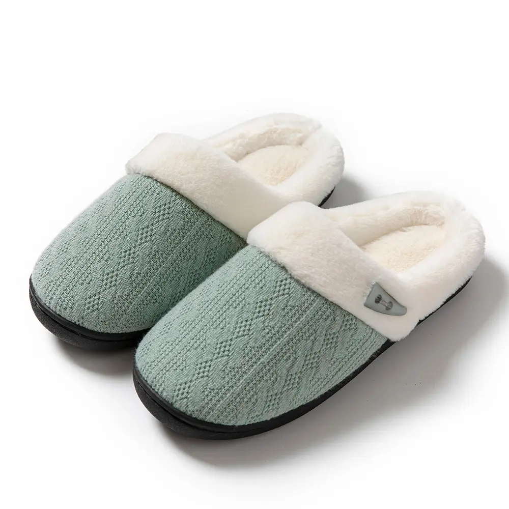 Women's Plush Faux Fur Slippers, Cozy Cross Band Open Toe Slides with Memory Foam, Casual Indoor Outdoor House Shoes