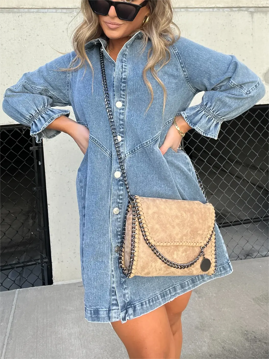 2024 washed denim puff sleeve dress in 7 colors