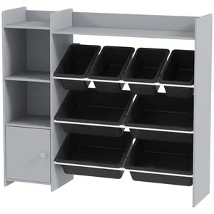 Gray Toy Storage Organizer - 8 Bins, 2 Storage Cubbies, Shelf, Drawer - Living Room Indoor Furniture Shelf & Rack