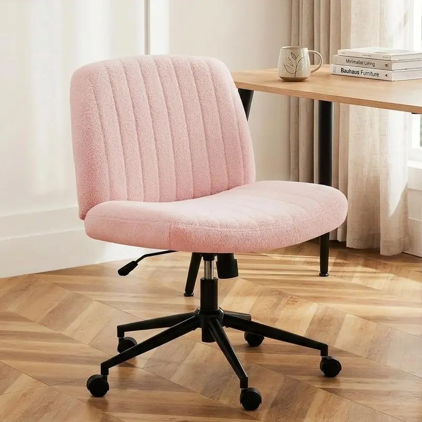Height Adjustable Criss Cross Chair, Office Wide Swivel Home Office Desk Chairs with Wheels & Pads, Fabric Vanity Reading Chair 300 lbs