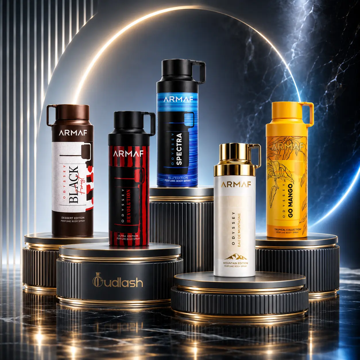 Armaf | Odyssey | Black Forest Body Spray + Revolution Body Spray + Mango Body Spray + Mountain Body Spray + Spectra Blu Edition Body Spray | Unisex Fragrance | 200 ML | Perfume Body Spray | Mango - Fruity - Sorbet