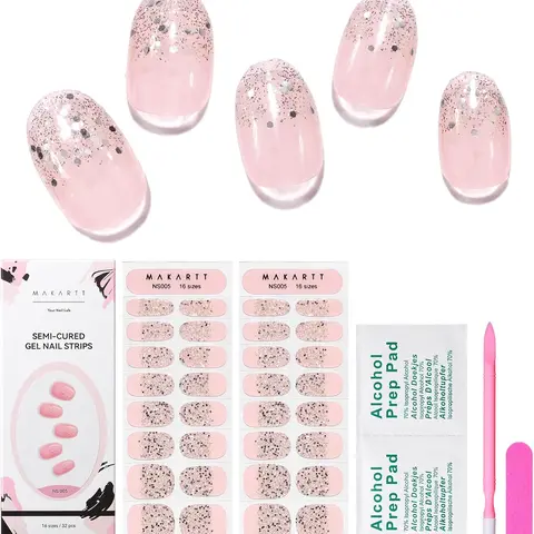 Makartt Semi Cured Gel Nail Strips Kit 2 Packs – Real Gel, HEMA & TPO Free, 16 Sizes Anti-Lift Fit, UV Light Required, Salon Quality, Long Lasting, Includes Dual-Ended Tool & Prep Kit