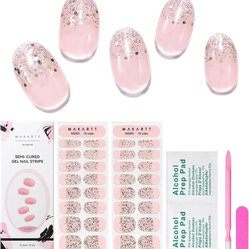 Makartt Semi Cured Gel Nail Strips Kit 2 Packs – Real Gel, HEMA & TPO Free, 16 Sizes Anti-Lift Fit, UV Light Required, Salon Quality, Long Lasting, Includes Dual-Ended Tool & Prep Kit