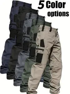 HOMUG Men's Single-Color Waterproof Tactical Work Pants, with Zippers, No Waistband, Regular Fit with Sports Pockets, Durable Long Pants Suitable for All Seasons, Outdoor Training Pants. Please Place Your Order According to the Size Chart.