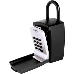 SL-501 Punch Button Lock Box | Portable Shackle LockBox For Outside - Fits House ,  , Fobs, &  | Keypad Safe Box, Digital Push Button Combination Lock | Black Finish