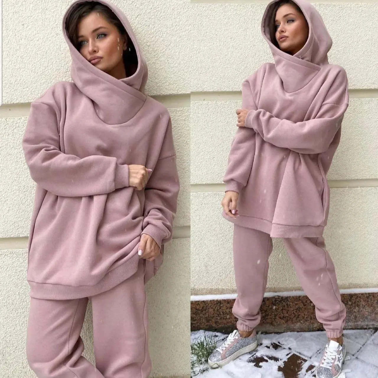 Women's Two Piece Sets Solid Long Sleeve Scuba Hooded Sweatsuit
