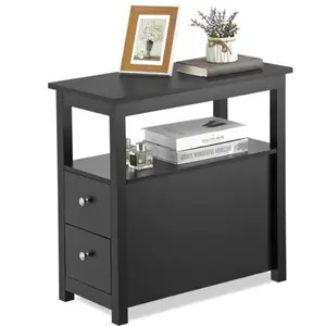 ZENSTYLE Narrow End Table w/2 Drawer and Open Shelf Sofa Side Table for Living Room Black