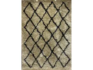 212 MAIN Classic Lattice Boho Area Rug, Machine-Woven Polyester Fiber, 5x7 ft. Rectangle, Cream & Black, Stain-Resistant, Boho Rug