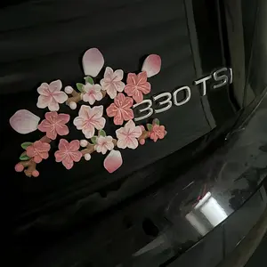 24 Counts 3D Sakura Car Stickers, Scratch Cover Tail Decoration, New Design for Cars, Motorcycles, Electric Vehicles, DIY Decorative Decals, Car Accessories