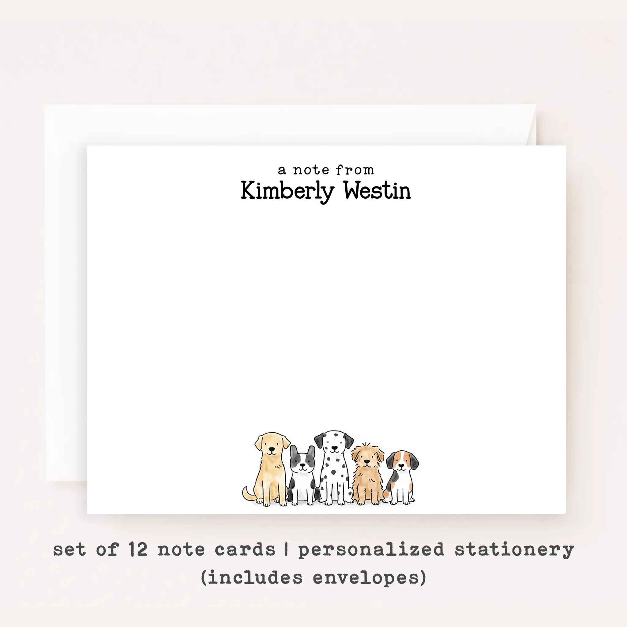 Personalized Dog Stationery Set • Custom Dog Notecards • Cute Cartoon Dog Flat Note Cards • Thank You Notes • Custom Name • Set of 12