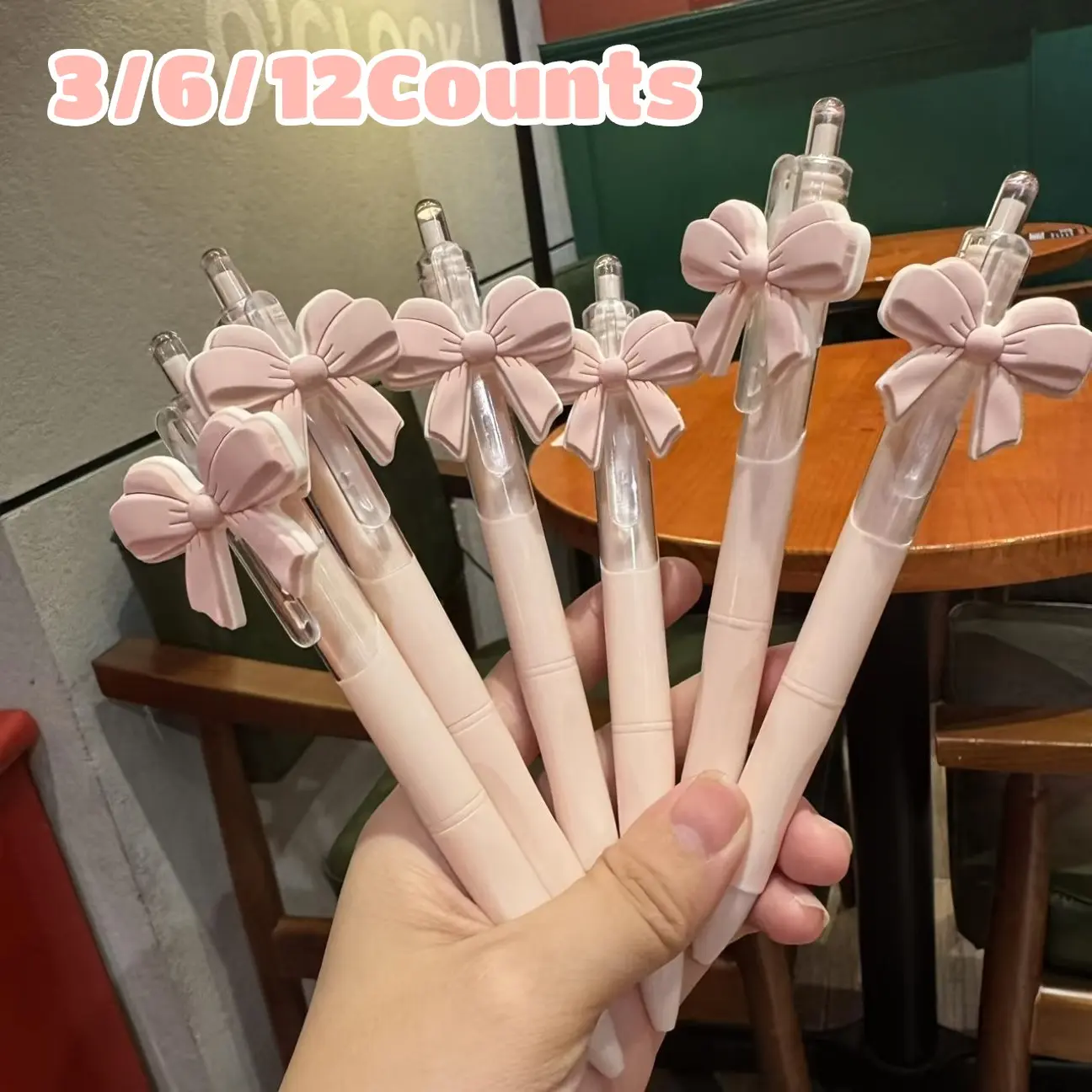6-Piece Pink Bow and Heart-Shaped Pen Set, Writing Stationery, Ballpoint Pen Set, Aesthetic Pens, Durable Plastic Party Favors for Weddings, Birthdays, Valentine's Day, Ideal Gift for Women and Princess Themes, Pens