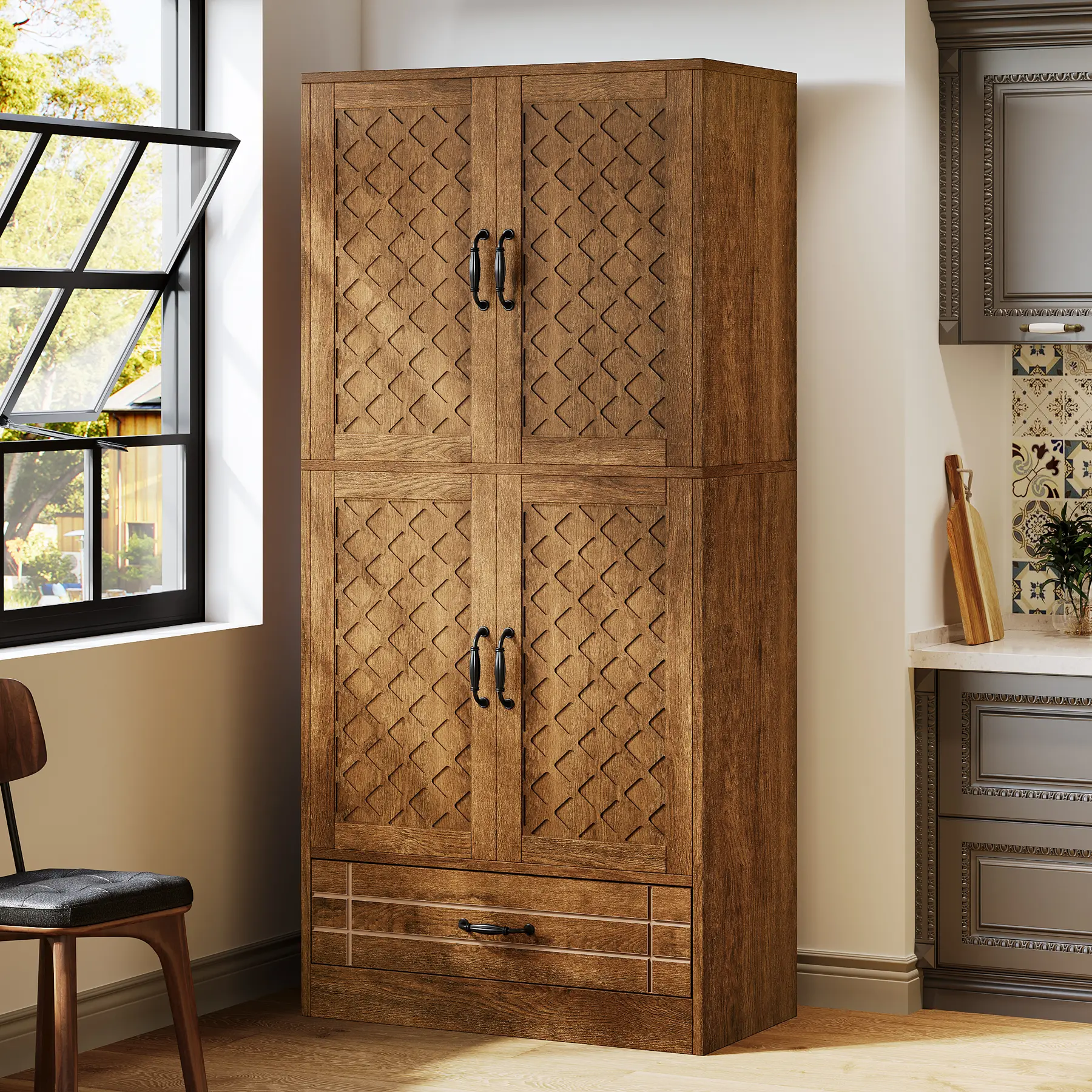 Tribesigns 70" Tall Kitchen Pantry with Drawer and Shelves, Large Rustic Wood Food Pantry Cupboard for Kitchen, Dining Room, Bathroom, Brown Tribesigns 70" Tall Kitchen Pantry with Drawer and Shelves, Large Rustic Wood Food Pantry Cupboard for Kitchen, Dining Room, Bathroom, Brown