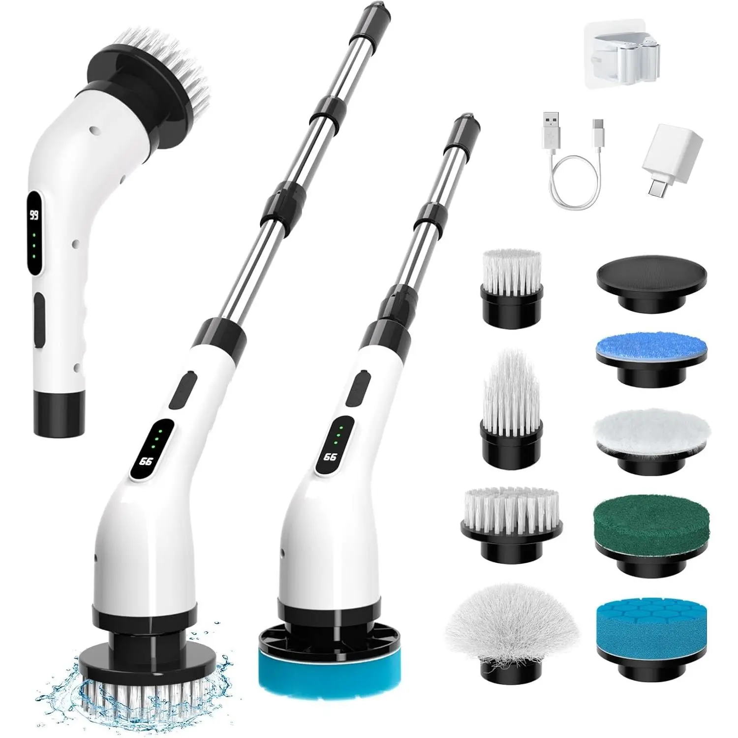 Electric Spin Scrubber for Cleaning, 9 in 1 Changeable Bathroom Scrubber with Power Display, Long Cordless Cleaning Brush, Cordless Shower Cleaner Brush for Bathtub Kitchen Wall Spring Cleaning Tools