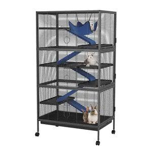 6-Tier Large Critter Nation Cage, 59"H Rolling Ferret Cage with 5 Removable Ramps, Hammock, Metal Small Animal Cages On Wheels for Chinchillas, Guinea Pigs, Rabbit, Sugar Glider