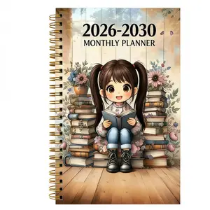 5-year planner, diary, Spiral Notebook with female-themed cover design for reading enthusiasts, annual calendar, monthly labels, Personal Organizer Book, Yearly Planner, Spiral Bound Planner