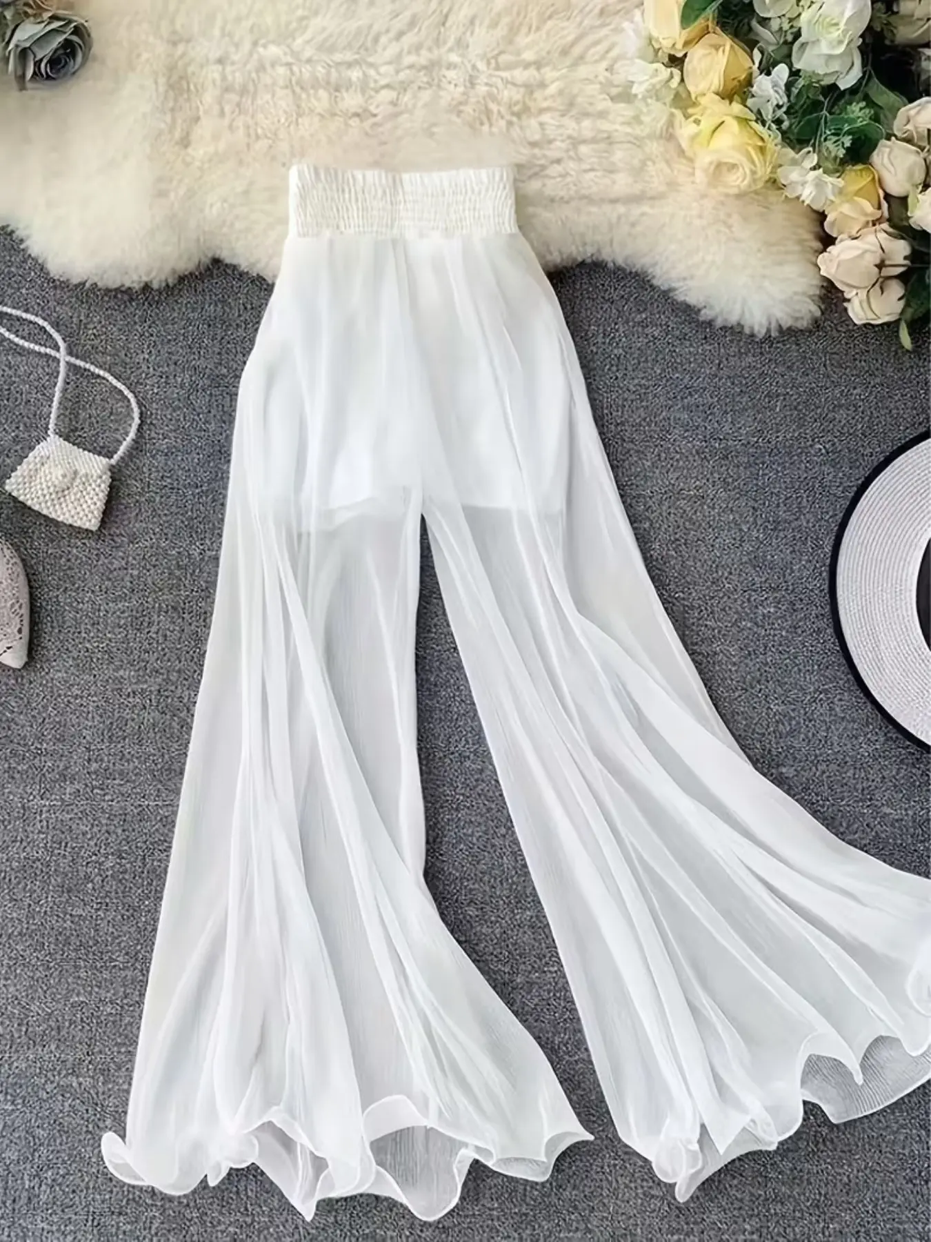 New Women's Summer Wide Leg Pants, Ruffle Fish Tail Bell Bottoms, Stretchy Bell Bottoms, Casual Long Pants, Casual Street Trousers, Streetwear Pants, Fashionable and Comfortable, Elastic, Casual Stretch Waist, Perfect for Daily Wear