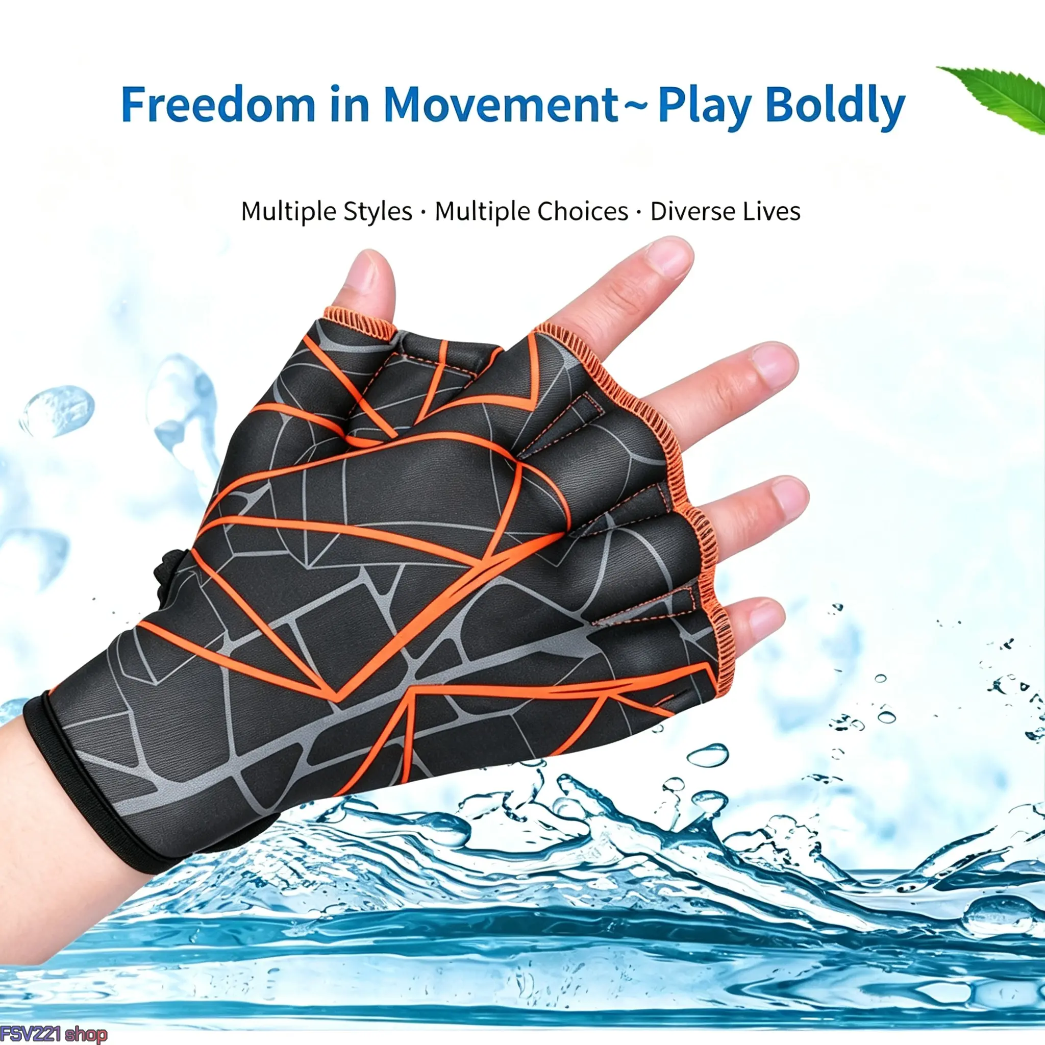 Non-Slip Waterproof Men's Webbed Swim Gloves - Half-Finger Grip, Vibrant Quick-Dry Fabric Hand Paddles, Swim Training Build Strength Equipment for Swimming, Surfing, Water Resistant, Training Equipment, Non-Slip Waterproof Men's Gloves, Mesh Net Men's Glo