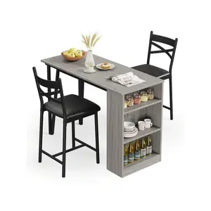 3Piece 36in Wooden Counter Height Dining Table Set For Kitchen Bar Table And Chairs Tall Kitchen Breakfast Nook With Stools 2 Barstools Storage Shelves SpaceSaving