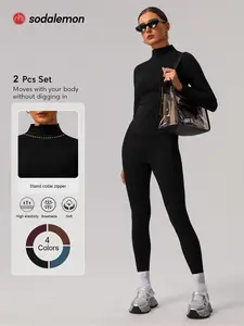 Women's Fitness Yoga Set, Slimming Zipper Jacket & High Elasticity Butt Lifting Tight Pants, 2 Piece Workout, Sweatsuit Set
