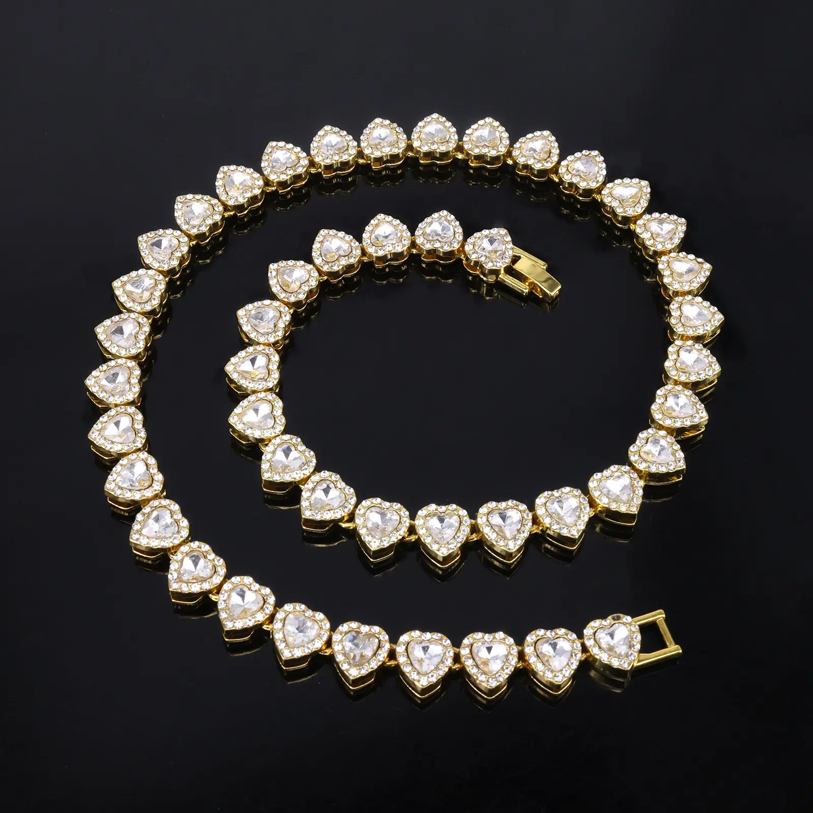 Heart Diamond Cut CZ Tennis Necklace Mens Womens Iced Bling Gemstone Chain Collar
