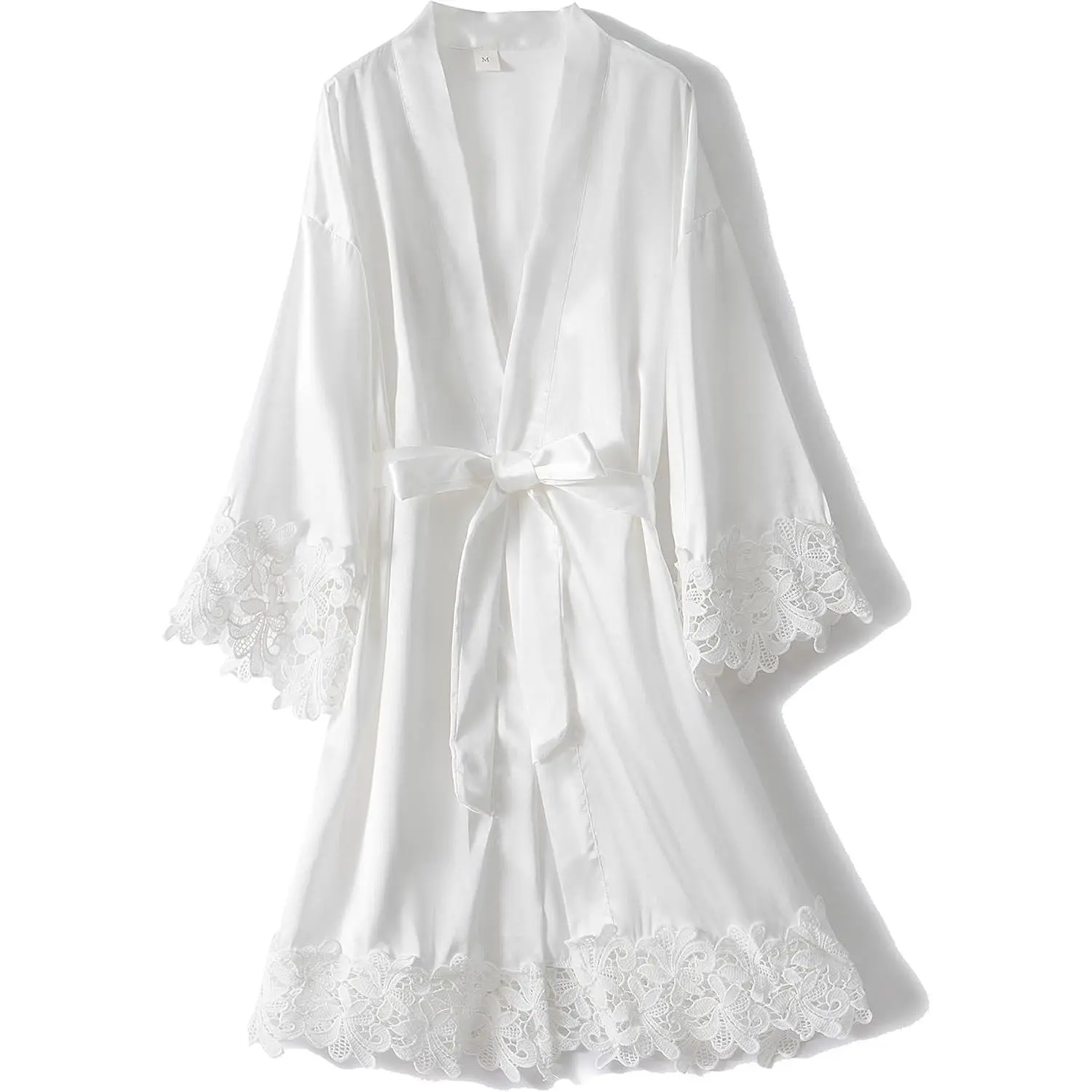 Women's Luxurious Satin Kimono-Style Bathrobe Gown - Lace Trim, Embroidery, 1-Size Short Loungewear for Bride, Bachelorette Party, Wedding Gifts, Party Events