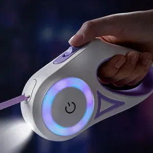 Led Lights Dog Leash - Durable Nylon with LED Lights for Night Walks, 3-Meter Automatic Extension, Single Hand Braking, Telescopic Design, Easy Grip Handle