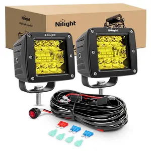 Nilight 2Pcs 3Inch Amber LED Pods 42W LED Cubes Upgraded Spot Flood Combo Driving Backup Light Reverse Light with Off Road Wiring Harness