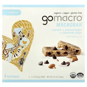 GoMacro MacroBar®, Everlasting Joy, Coconut, Almond Butter & Chocolate Chips, 4 Bars, 2.3 oz (65 g) Each